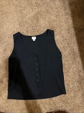 a new day Black Ribbed V-Neck Button Tank